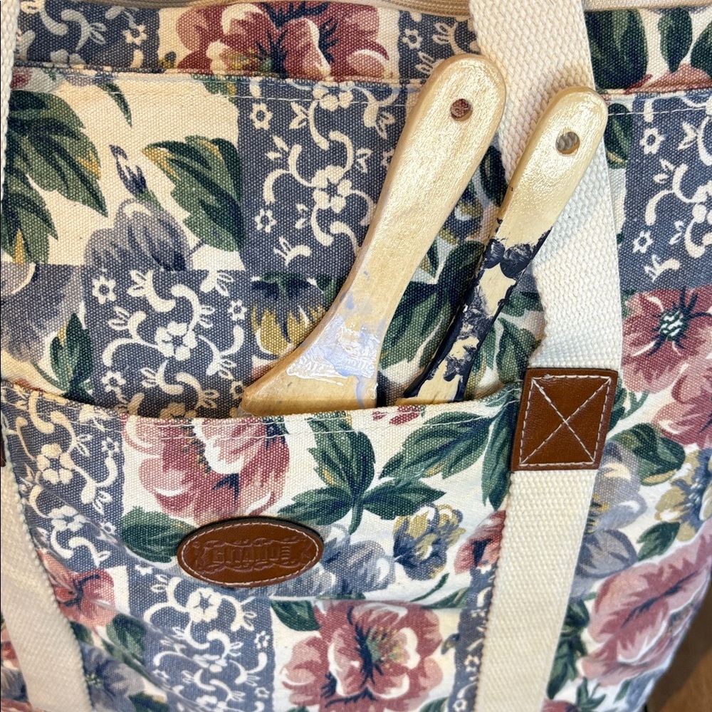 Gitano vintage 1980s Floral Canvas Tote Bag - Picture 5 of 8